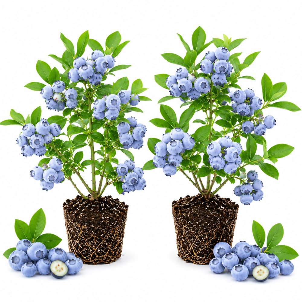2 Biloxi Blueberry Plants Live for Planting, 4-6 Inc Tall, Sweet Blueberry Bushes Live Plant, Fruit Tree, High Yielding, No Pot